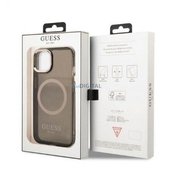 Guess GUHMP13MHTCMK Husă rigidă pentru iPhone 13 6,1" czarny/negru Gold Outline Translucent MagSafe