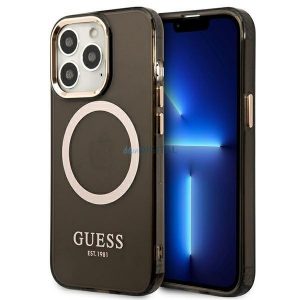 Guess GUHMP13LHTCMK Husă rigidă pentru iPhone 13 Pro / 13 de 6,1 inchi, neagră/czarny, Gold Outline Translucent MagSafe