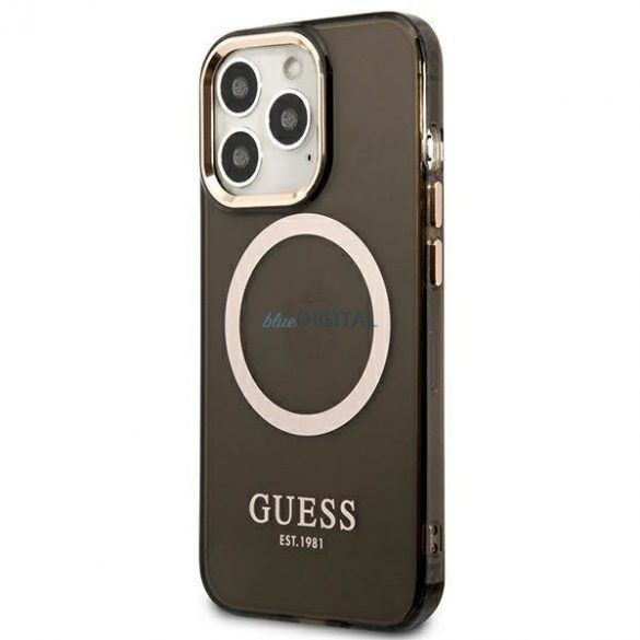 Guess GUHMP13LHTCMK Husă rigidă pentru iPhone 13 Pro / 13 de 6,1 inchi, neagră/czarny, Gold Outline Translucent MagSafe