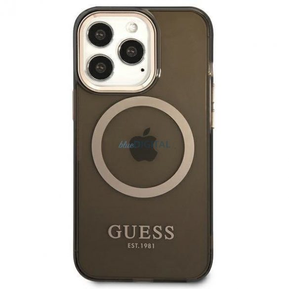 Guess GUHMP13LHTCMK Husă rigidă pentru iPhone 13 Pro / 13 de 6,1 inchi, neagră/czarny, Gold Outline Translucent MagSafe