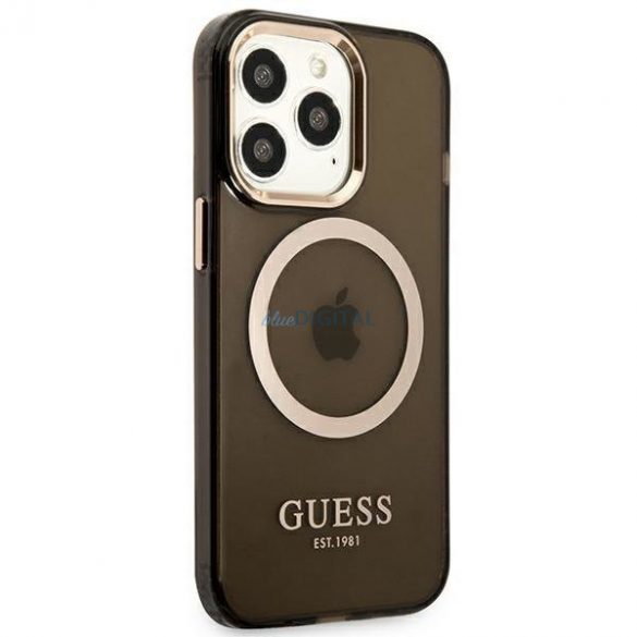 Guess GUHMP13LHTCMK Husă rigidă pentru iPhone 13 Pro / 13 de 6,1 inchi, neagră/czarny, Gold Outline Translucent MagSafe