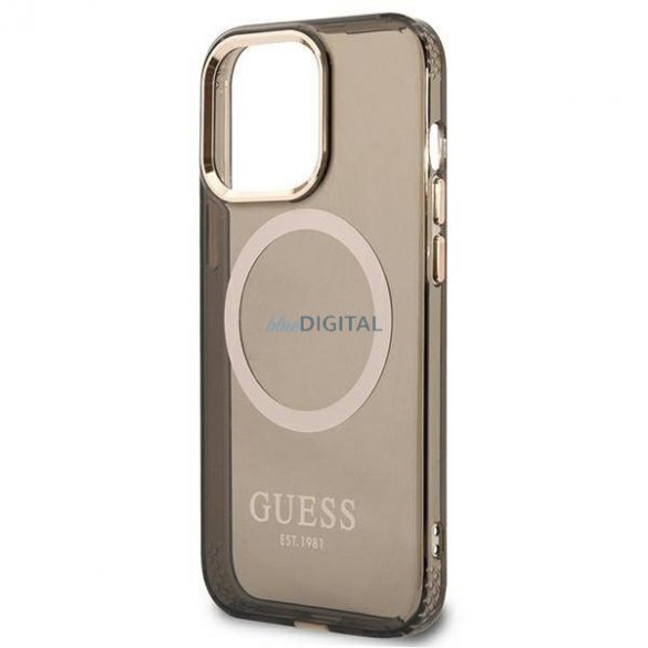 Guess GUHMP13LHTCMK Husă rigidă pentru iPhone 13 Pro / 13 de 6,1 inchi, neagră/czarny, Gold Outline Translucent MagSafe