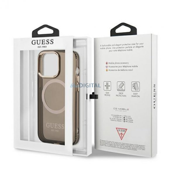 Guess GUHMP13LHTCMK Husă rigidă pentru iPhone 13 Pro / 13 de 6,1 inchi, neagră/czarny, Gold Outline Translucent MagSafe