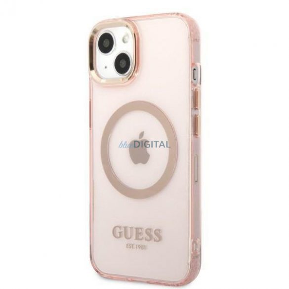 Guess GUHMP13MHTCMP Husă rigidă pentru iPhone 13 de 6,1" rożowy/roz Gold Outline Translucent MagSafe