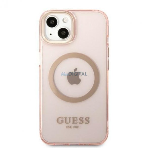 Guess GUHMP13MHTCMP Husă rigidă pentru iPhone 13 de 6,1" rożowy/roz Gold Outline Translucent MagSafe