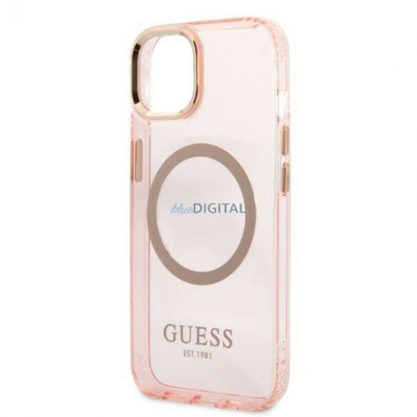 Guess GUHMP13MHTCMP Husă rigidă pentru iPhone 13 de 6,1" rożowy/roz Gold Outline Translucent MagSafe