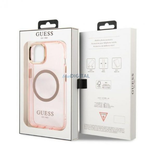 Guess GUHMP13MHTCMP Husă rigidă pentru iPhone 13 de 6,1" rożowy/roz Gold Outline Translucent MagSafe