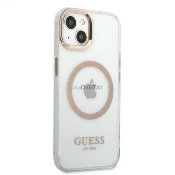 Guess GUHMP13MHTRMD Husă rigidă pentru iPhone 13 6.1" auriu/aur Metal Outline Magsafe