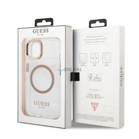 Guess GUHMP13MHTRMD Husă rigidă pentru iPhone 13 6.1" auriu/aur Metal Outline Magsafe