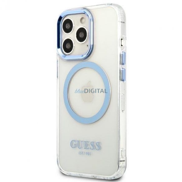 Guess GUHMP13LHTRMB Husă rigidă pentru iPhone 13 Pro / 13 6,1" niebieski/albastru Metal Outline Magsafe