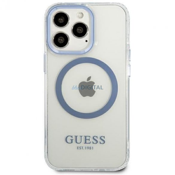 Guess GUHMP13LHTRMB Husă rigidă pentru iPhone 13 Pro / 13 6,1" niebieski/albastru Metal Outline Magsafe