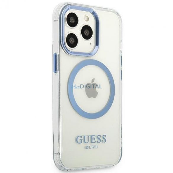 Guess GUHMP13LHTRMB Husă rigidă pentru iPhone 13 Pro / 13 6,1" niebieski/albastru Metal Outline Magsafe