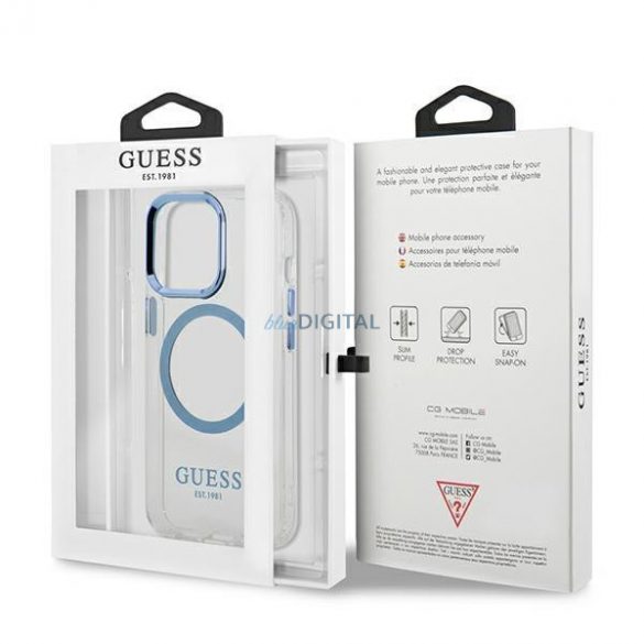 Guess GUHMP13LHTRMB Husă rigidă pentru iPhone 13 Pro / 13 6,1" niebieski/albastru Metal Outline Magsafe