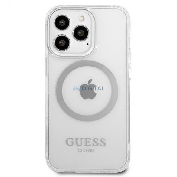 Husă rigidă Guess GUHMP13LHTRMS pentru iPhone 13 Pro / 13 6,1" srebrny/argintiu Metal Outline Magsafe