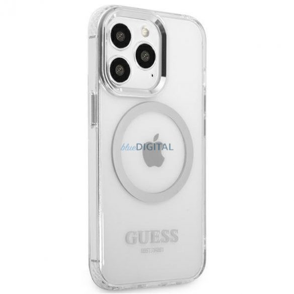 Husă rigidă Guess GUHMP13LHTRMS pentru iPhone 13 Pro / 13 6,1" srebrny/argintiu Metal Outline Magsafe