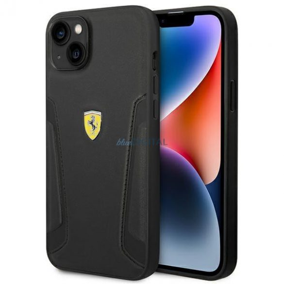 Ferrari FEHCP14MRBUK iPhone 14 Plus 6.7 "negru/negru husă rigidă piele ștampilă laterale