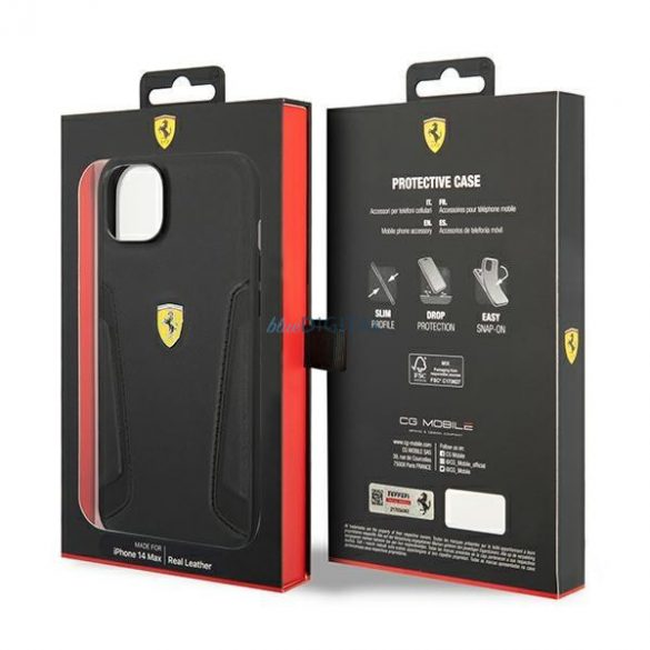 Ferrari FEHCP14MRBUK iPhone 14 Plus 6.7 "negru/negru husă rigidă piele ștampilă laterale