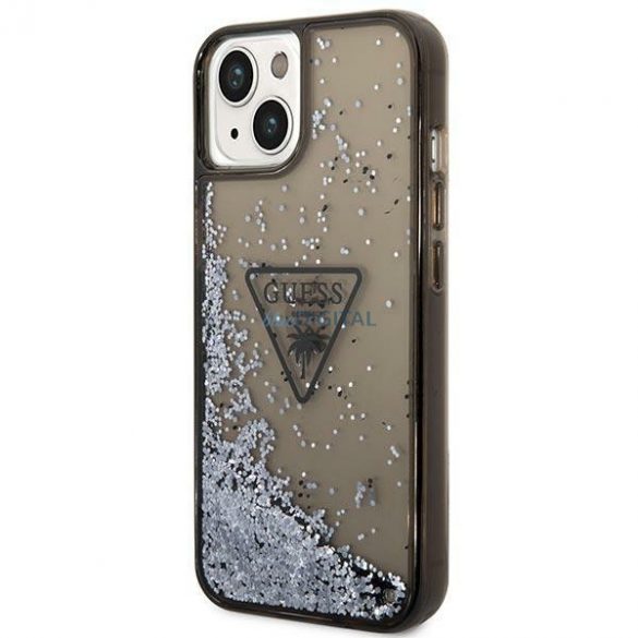 Husă rigidă Guess GUHCP14SLFTCPK iPhone 14 de 6,1 inchi, negru/negru, colecția Palm Glitter Liquid