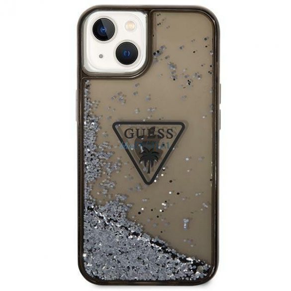 Husă rigidă Guess GUHCP14SLFTCPK iPhone 14 de 6,1 inchi, negru/negru, colecția Palm Glitter Liquid