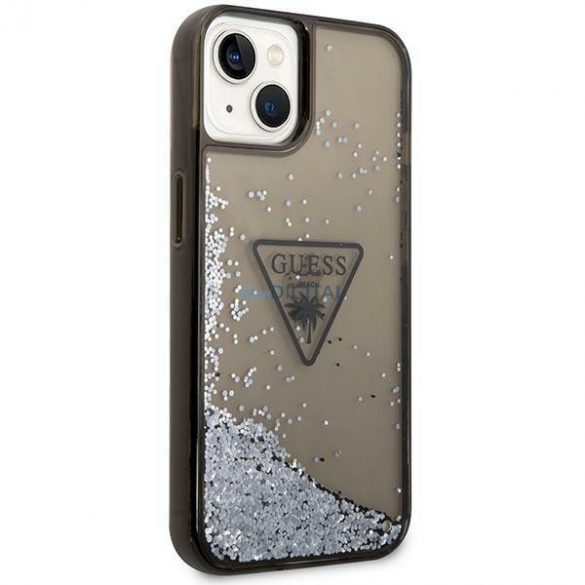 Husă rigidă Guess GUHCP14SLFTCPK iPhone 14 de 6,1 inchi, negru/negru, colecția Palm Glitter Liquid