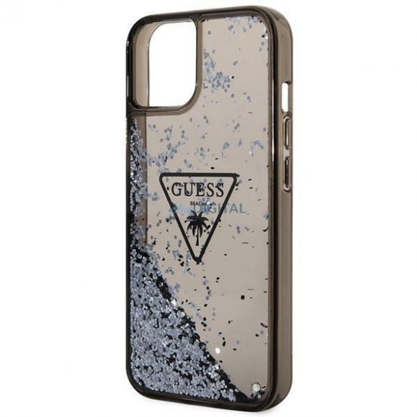 Husă rigidă Guess GUHCP14SLFTCPK iPhone 14 de 6,1 inchi, negru/negru, colecția Palm Glitter Liquid