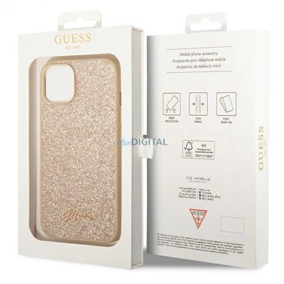 Husă rigidă Guess GUHCP14SHGSHD pentru iPhone 14, 6,1" złoty/aurie, Glitter Script