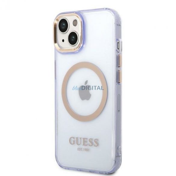 Guess GUHMP14SHTCMU Husă rigidă pentru iPhone 14 de 6,1 inchi violet/violet Gold Outline Translucent MagSafe