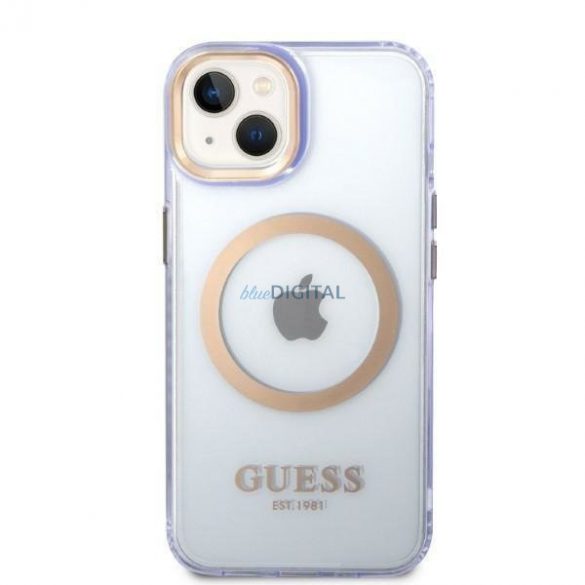 Guess GUHMP14SHTCMU Husă rigidă pentru iPhone 14 de 6,1 inchi violet/violet Gold Outline Translucent MagSafe