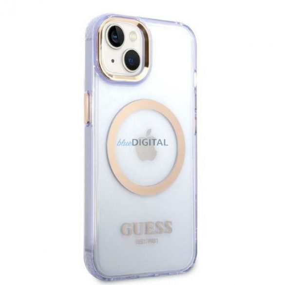 Guess GUHMP14SHTCMU Husă rigidă pentru iPhone 14 de 6,1 inchi violet/violet Gold Outline Translucent MagSafe