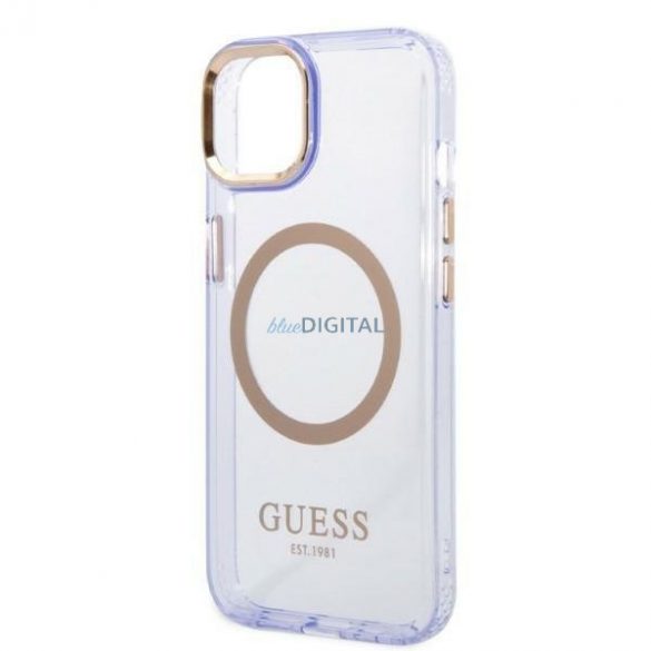 Guess GUHMP14SHTCMU Husă rigidă pentru iPhone 14 de 6,1 inchi violet/violet Gold Outline Translucent MagSafe