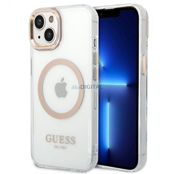 Guess GUHMP14SHTRMD Husă rigidă pentru iPhone 14 6.1" auriu/aur Metal Outline Magsafe