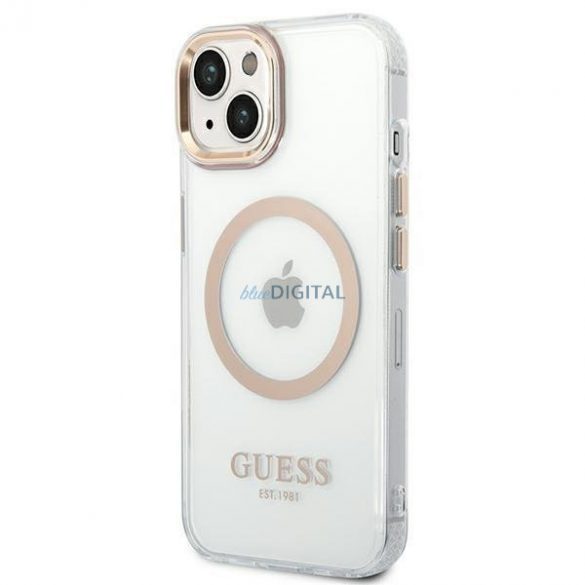 Guess GUHMP14SHTRMD Husă rigidă pentru iPhone 14 6.1" auriu/aur Metal Outline Magsafe