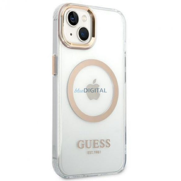 Guess GUHMP14SHTRMD Husă rigidă pentru iPhone 14 6.1" auriu/aur Metal Outline Magsafe