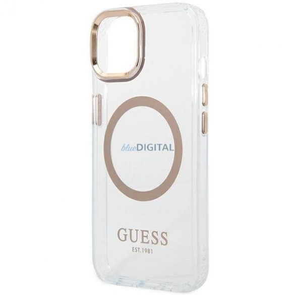 Guess GUHMP14SHTRMD Husă rigidă pentru iPhone 14 6.1" auriu/aur Metal Outline Magsafe