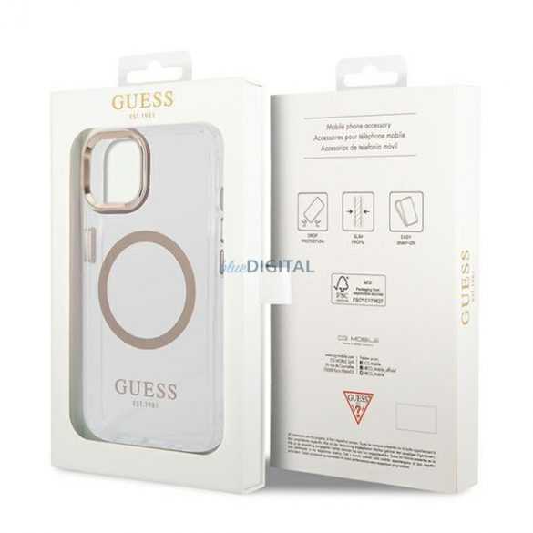 Guess GUHMP14SHTRMD Husă rigidă pentru iPhone 14 6.1" auriu/aur Metal Outline Magsafe