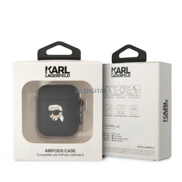 Husa Karl Lagerfeld KLA2RUNIKK AirPods 1/2 negru/negru Silicon Karl Head 3D