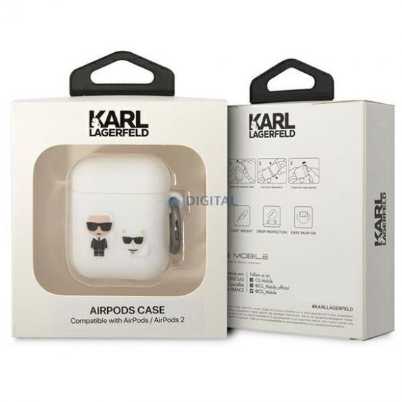 Karl Lagerfeld KLACA2SILKCW Husa AirPods 1/2 alb/alb Silicon Karl & Choupette