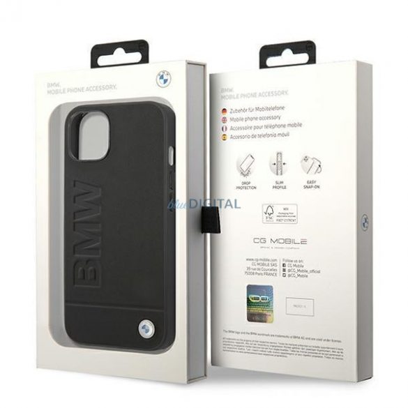 Etui BMW BMHCP14SSLLBK iPhone 14 6,1" ștampilă din piele neagră/czarny