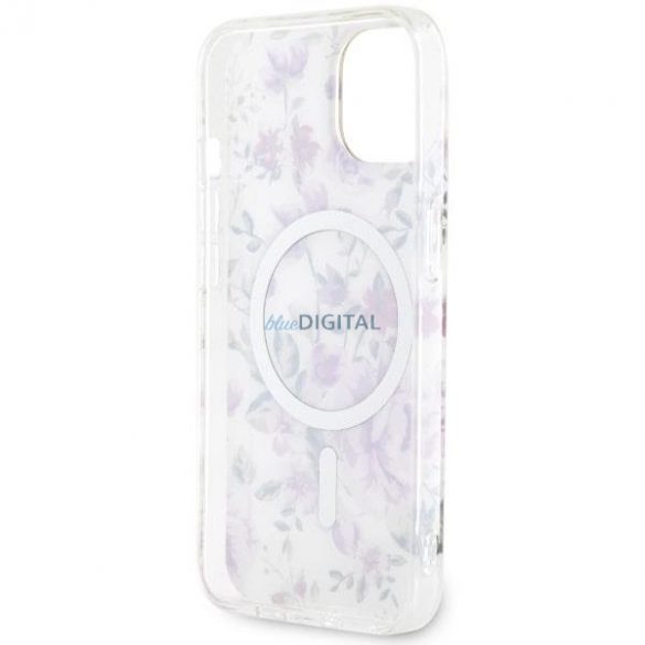 Guess GUHMP14SHCFWST Husă rigidă transparentă pentru iPhone 14 de 6,1 inchi Flower MagSafe