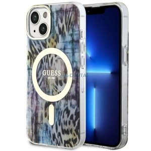 Guess GUHMP14SHLEOPWB iPhone 14 6.1" niebieski/albastru hardcase Leopard MagSafe