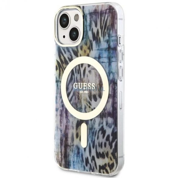 Guess GUHMP14SHLEOPWB iPhone 14 6.1" niebieski/albastru hardcase Leopard MagSafe