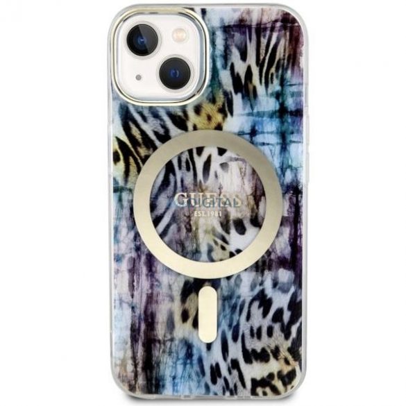 Guess GUHMP14SHLEOPWB iPhone 14 6.1" niebieski/albastru hardcase Leopard MagSafe