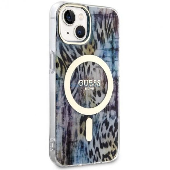 Guess GUHMP14SHLEOPWB iPhone 14 6.1" niebieski/albastru hardcase Leopard MagSafe