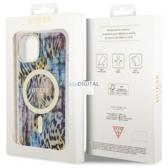 Guess GUHMP14SHLEOPWB iPhone 14 6.1" niebieski/albastru hardcase Leopard MagSafe