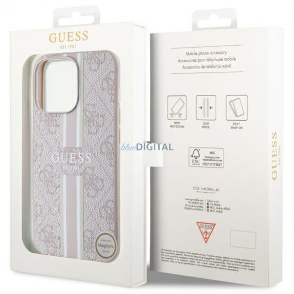 Guess GUHMP13LP4RPSP iPhone 13 Pro / 13 Husă rigidă de 6,1 inchi, roz/roz, dungi imprimate 4G MagSafe