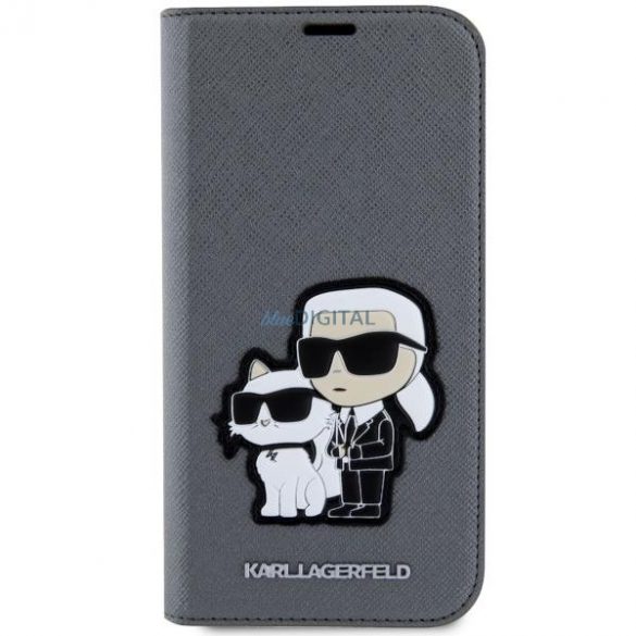 Karl Lagerfeld KLBKP14SSANKCPG iPhone 14 6.1" bibliotecă argintiu/argintiu Saffiano Karl & Choupette