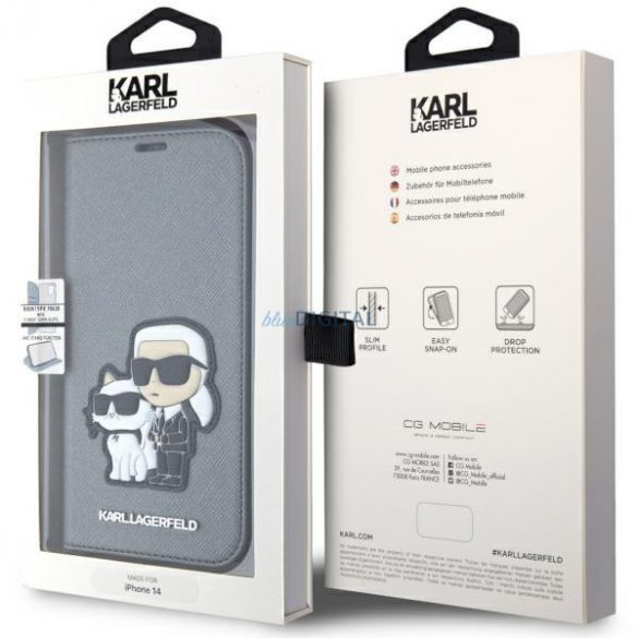 Karl Lagerfeld KLBKP14SSANKCPG iPhone 14 6.1" bibliotecă argintiu/argintiu Saffiano Karl & Choupette