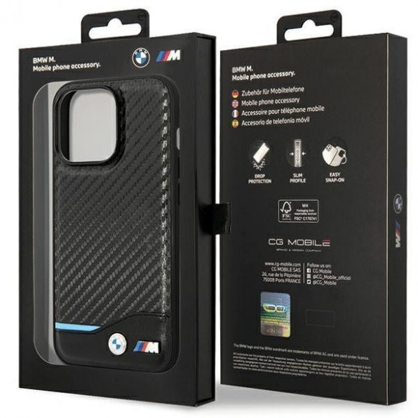 Husă BMW BMHCP13L22NBCK iPhone 13 Pro / 13 6.1" negru/negru husă rigidă Piele Carbon