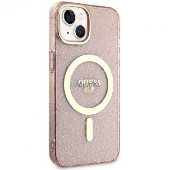 Guess GUHMP14SHCMCGP iPhone 14 6.1" husă rigidă rożowy/roz Glitter Gold MagSafe