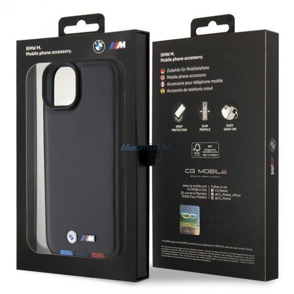 BMW BMHCP15M22PTDK iPhone 15 Plus 6.7" negru/negru ștampilă din piele tricoloră